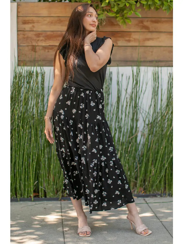 Tiered Floral Midi Skirt