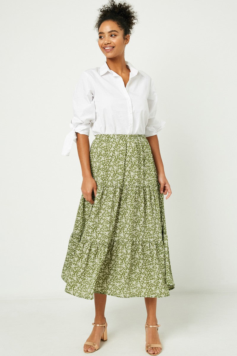 Ditsy Floral Tiered Midi Skirt