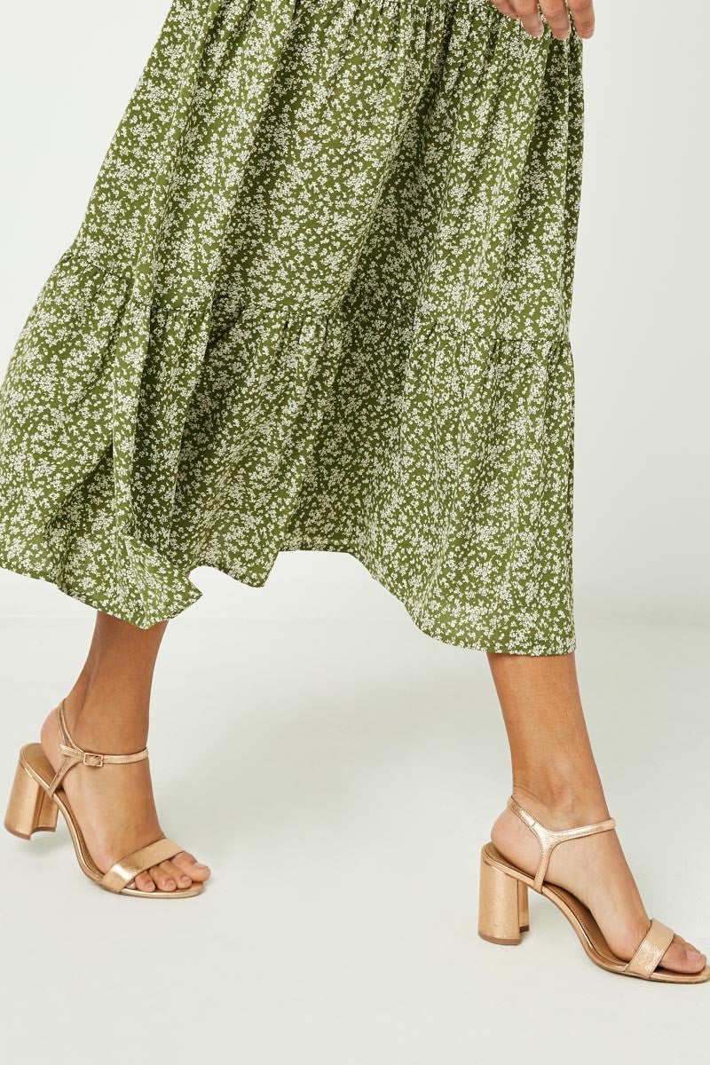 Ditsy Floral Tiered Midi Skirt
