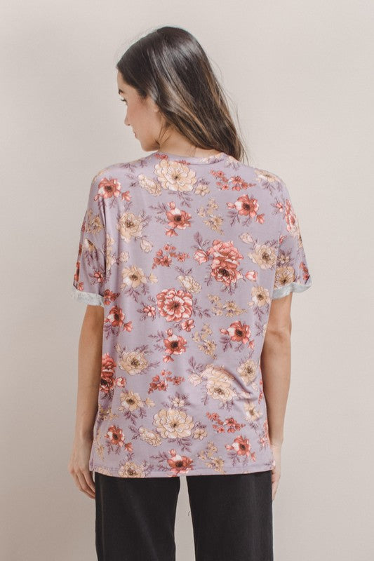 Lilac Floral Tee- OVERSIZED
