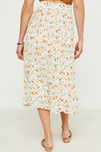 Vintage Floral Pleated Midi Skirt