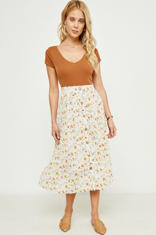 Vintage Floral Pleated Midi Skirt