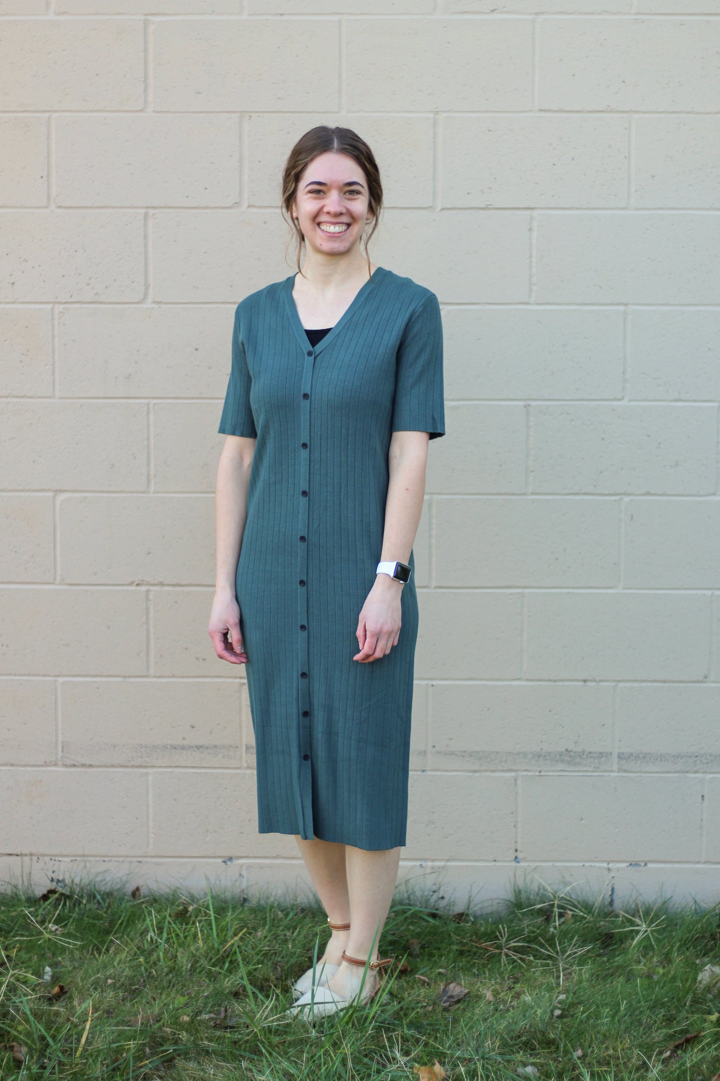 Button Down Ribbed Sweater Dress