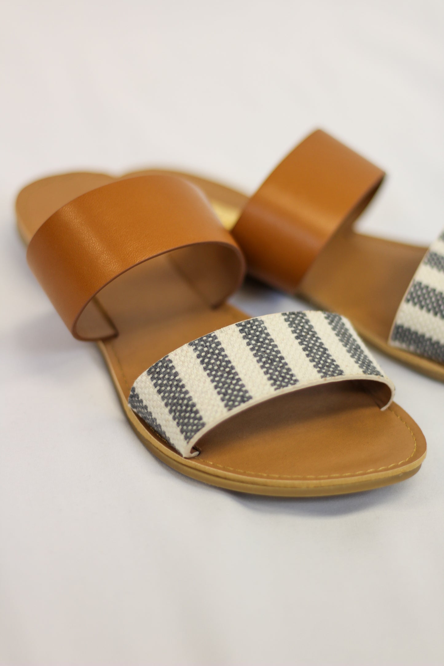 Pinstripe Double Strap Sandals
