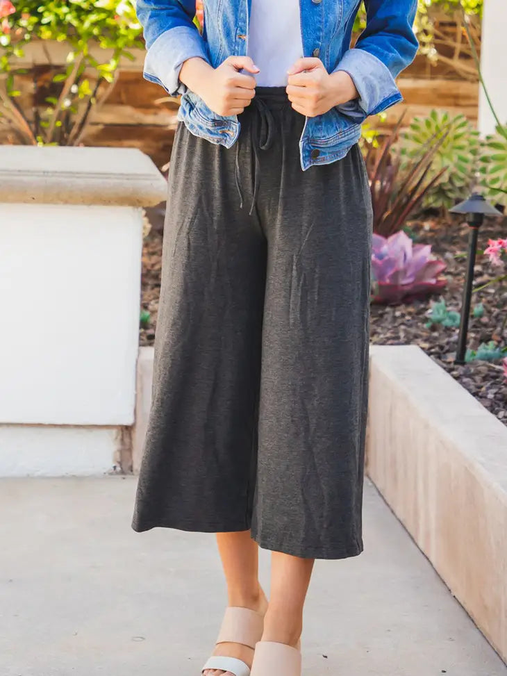 Cropped Wide Leg Dove Gaucho Pants