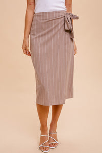 Linen Striped Side Tie Midi Skirt