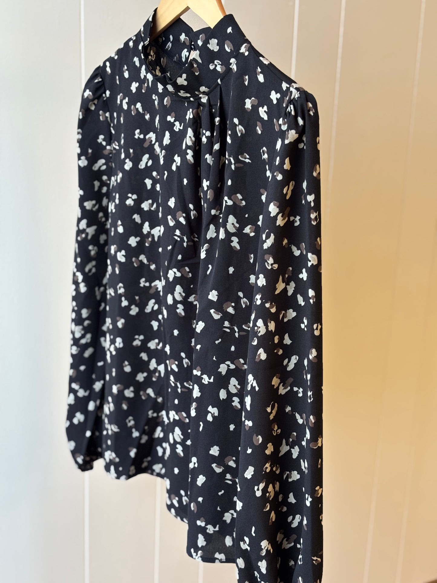 Marble Spotted Mock Neck Blouse