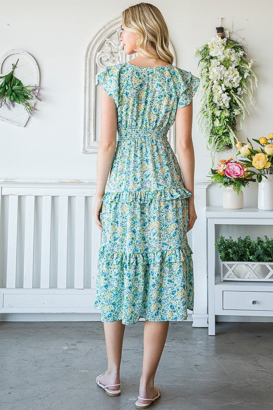 Watercolor Floral Midi Dress