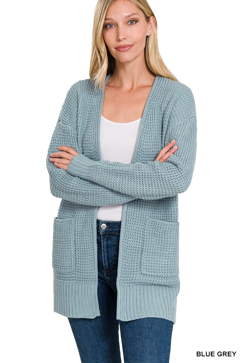 Waffle Knit Open Front Cardigan