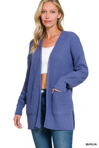 Waffle Knit Open Front Cardigan