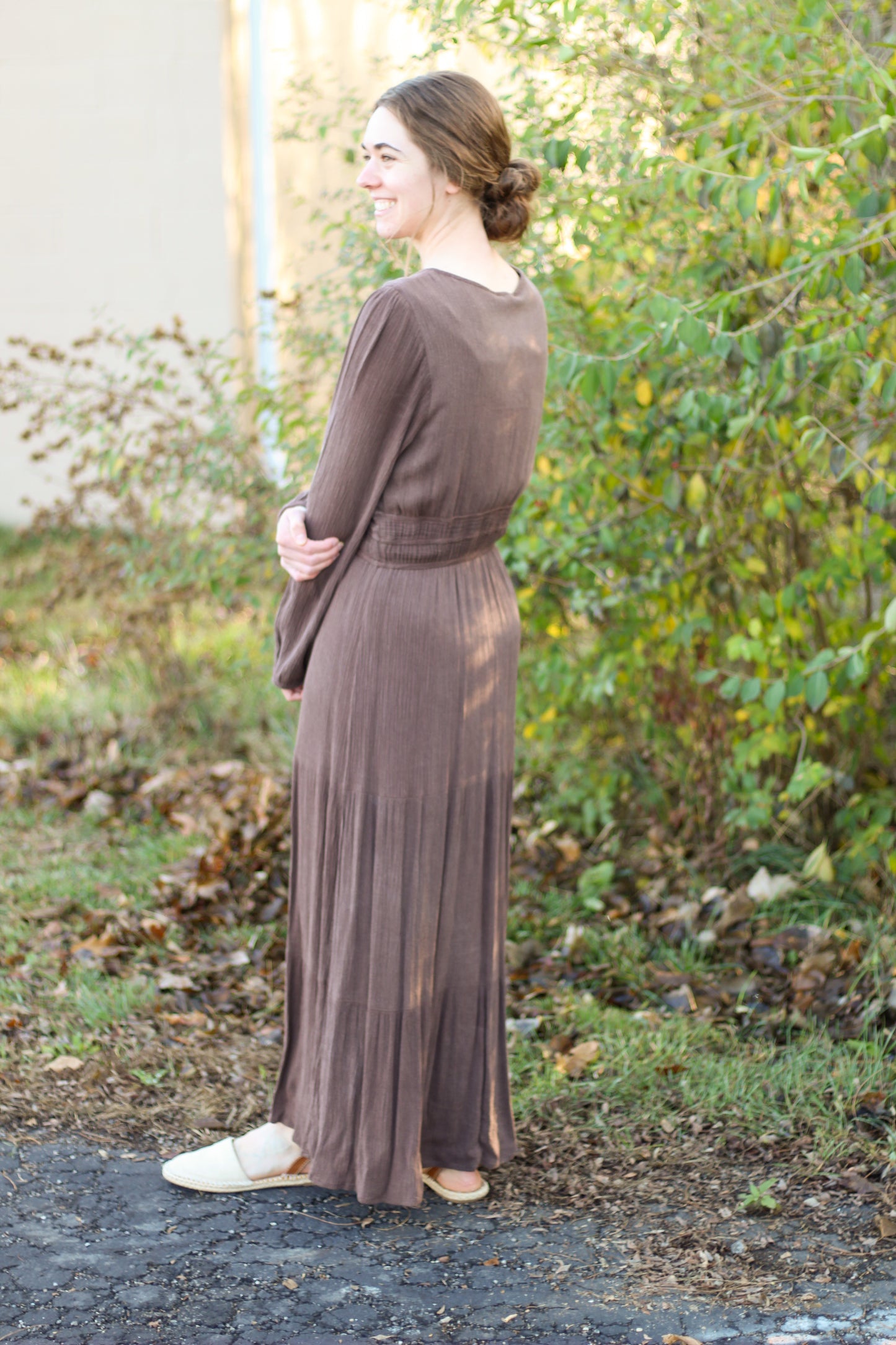 Long Sleeve Placket Detail Maxi Dress