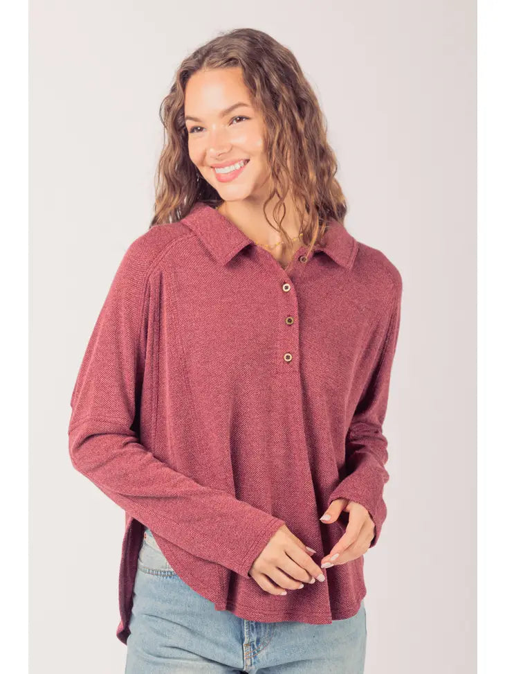 Collared Neck Henley Knit Top