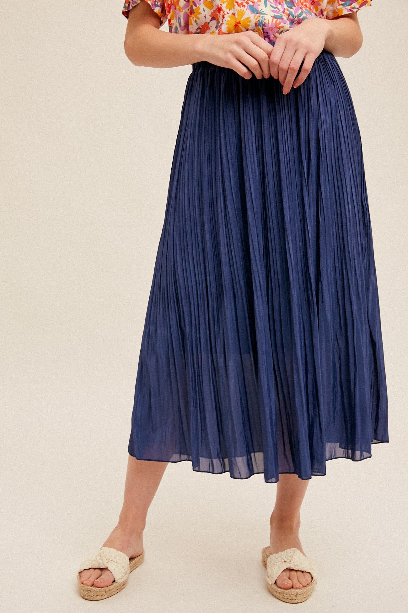 Midnight Blue Pleated Midi Skirt