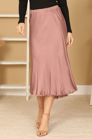 Mauve Satin Raw Hem Slip Skirt