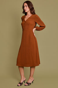 Canyon Clay Long Sleeve Button Front Midi Dress