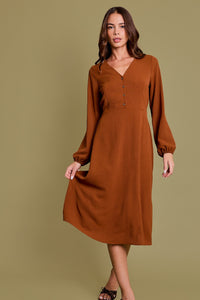 Canyon Clay Long Sleeve Button Front Midi Dress