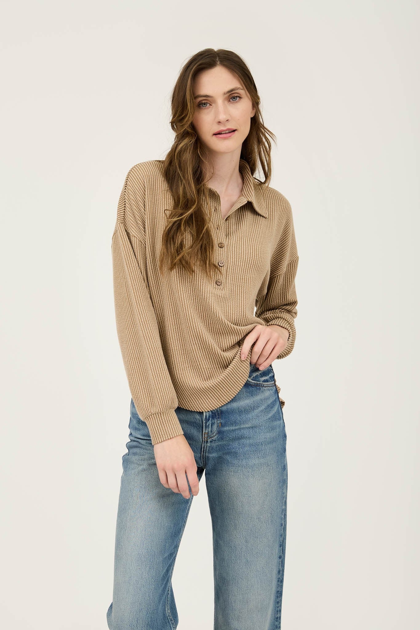 Pinstripe Half Button Top