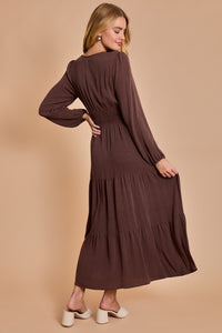 Long Sleeve Placket Detail Maxi Dress