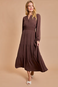 Long Sleeve Placket Detail Maxi Dress