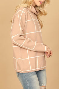 Grid Cowl Neck Soft Sweater