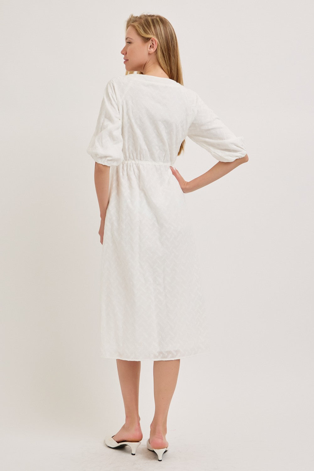 Sweetheart Neck Midi Eyelet Cotton Dress