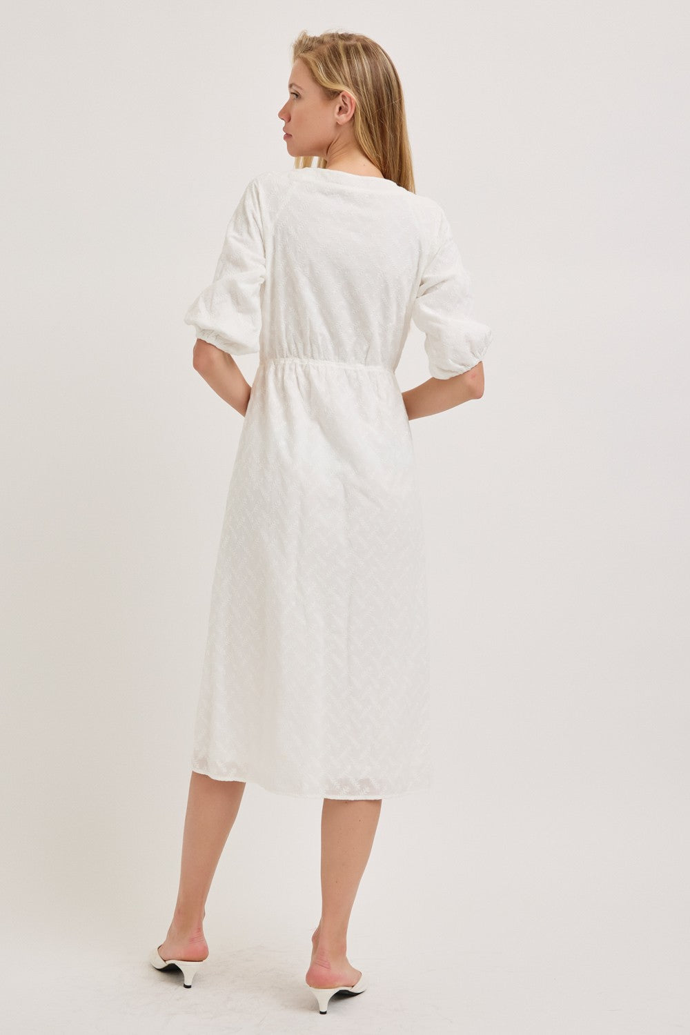 Sweetheart Neck Midi Eyelet Cotton Dress