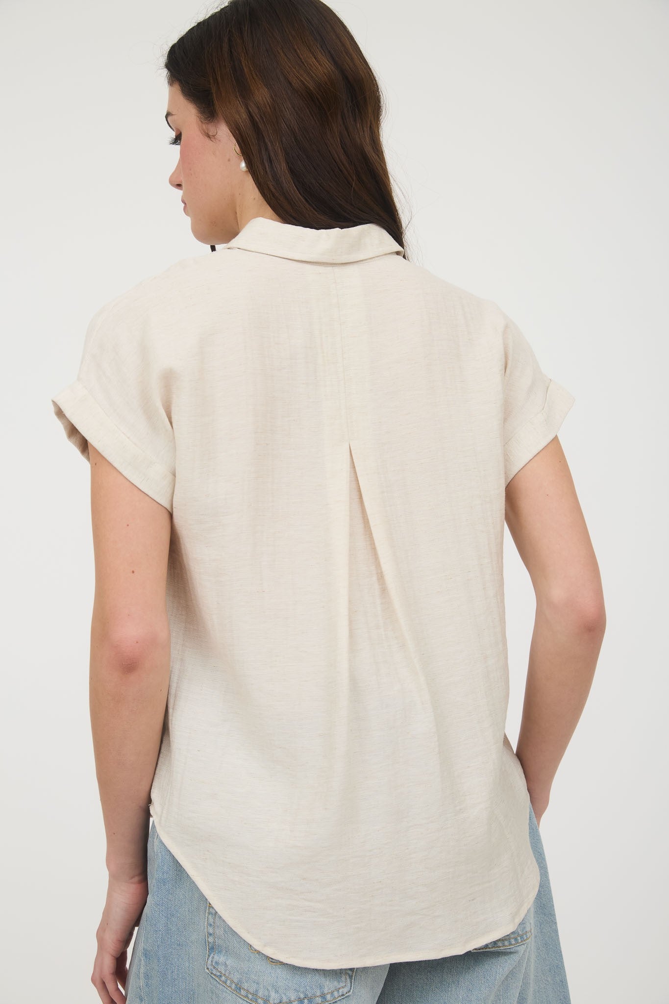 Collared Cuff Sleeve Pintuck Top