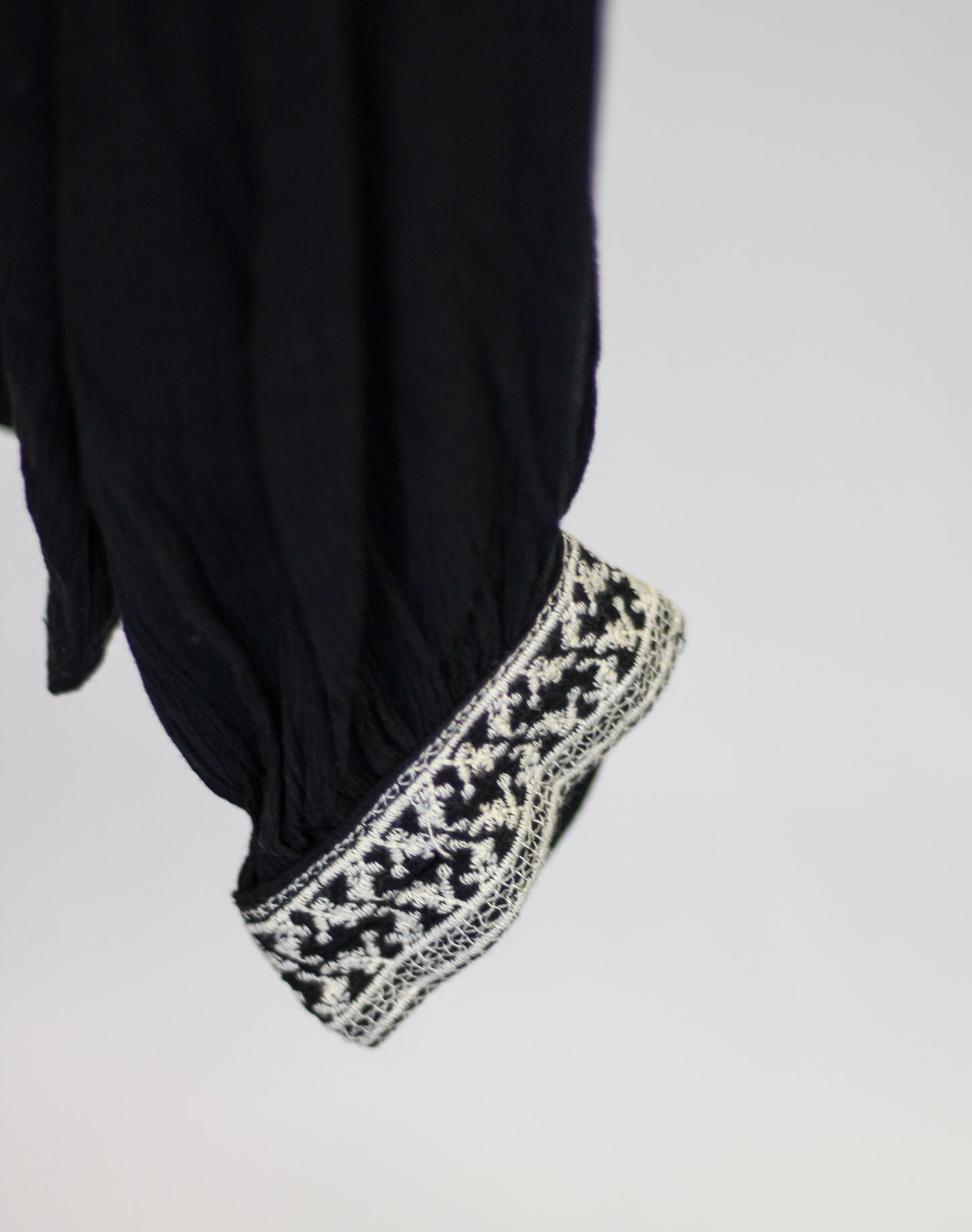 Black Embroidered Long Sleeve Cuff Top