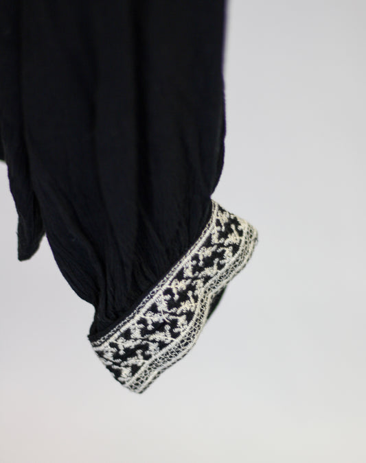 Black Embroidered Long Sleeve Cuff Top