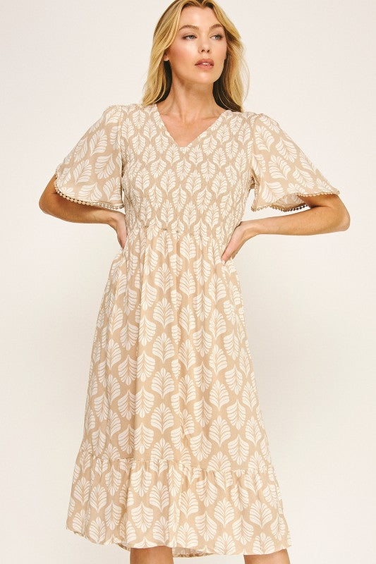 Sandy Breeze Smocked Midi Dress