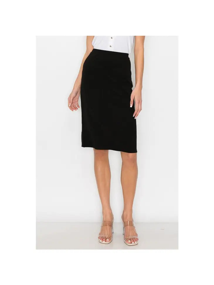 Elastic Waist Ponte Midi Pencil Skirt