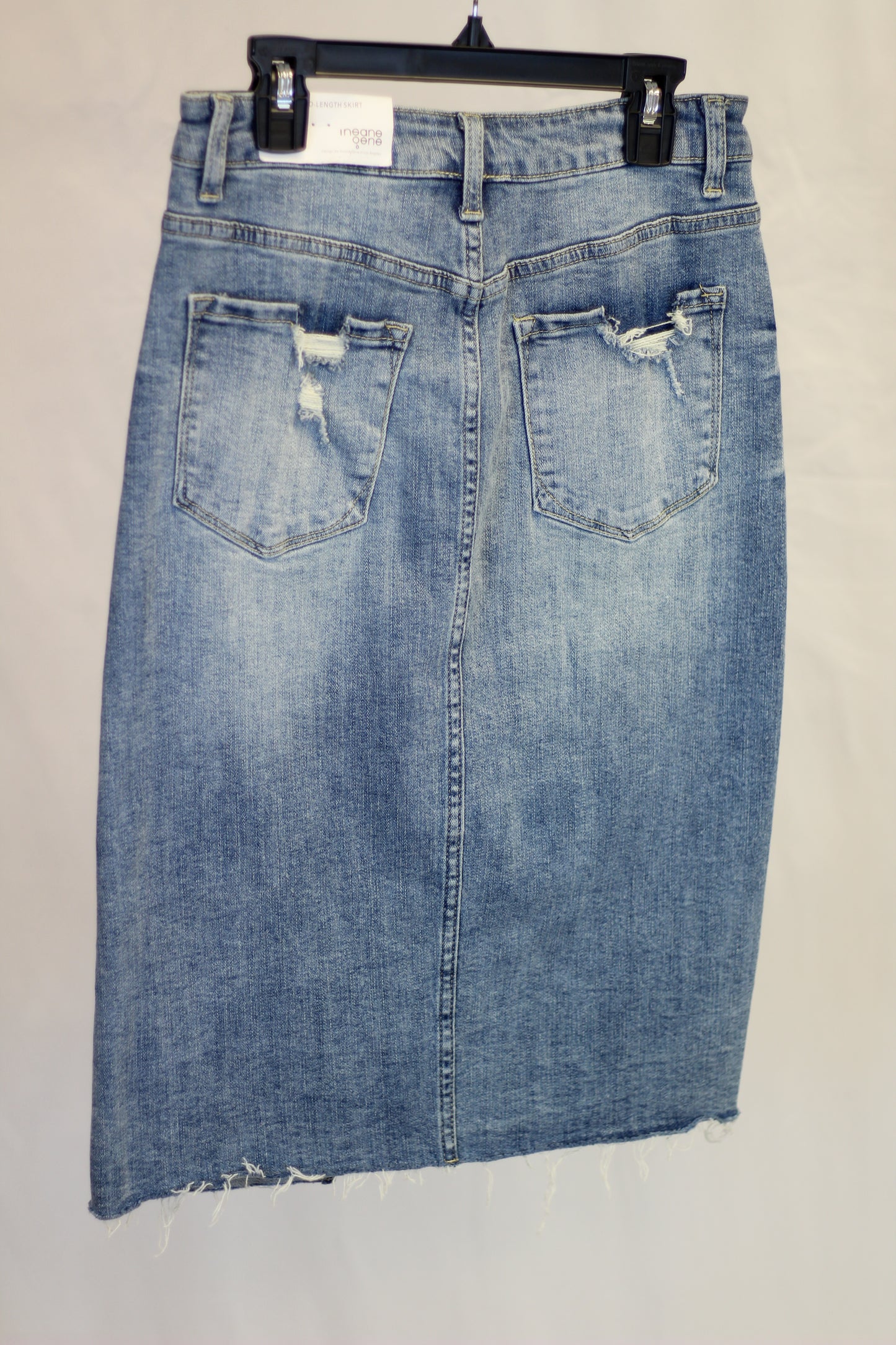 High Rise Distressed Denim Skirt