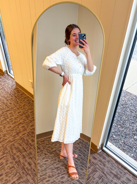 Sweetheart Neck Midi Eyelet Cotton Dress