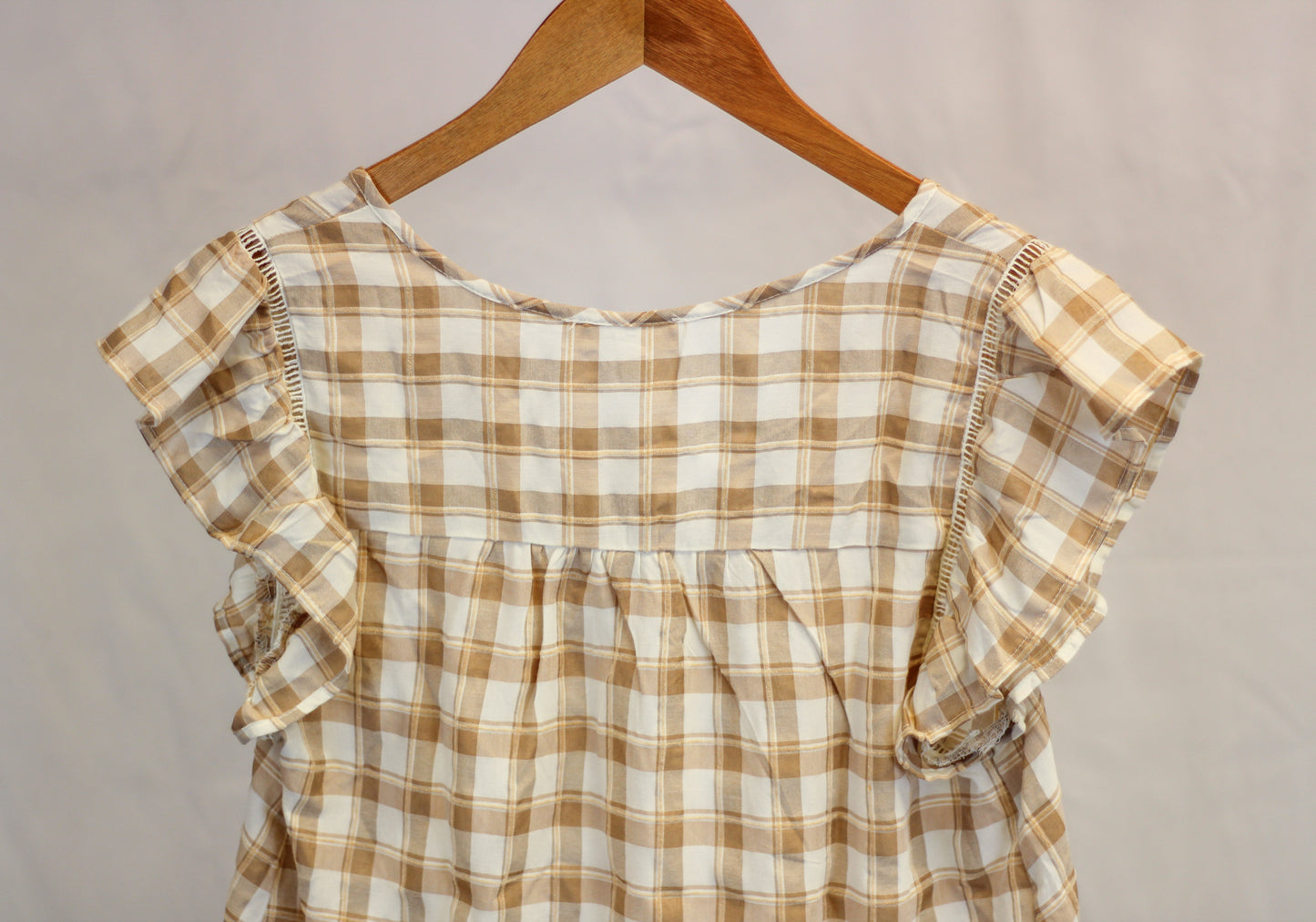Tan Gingham Patterned Blouse