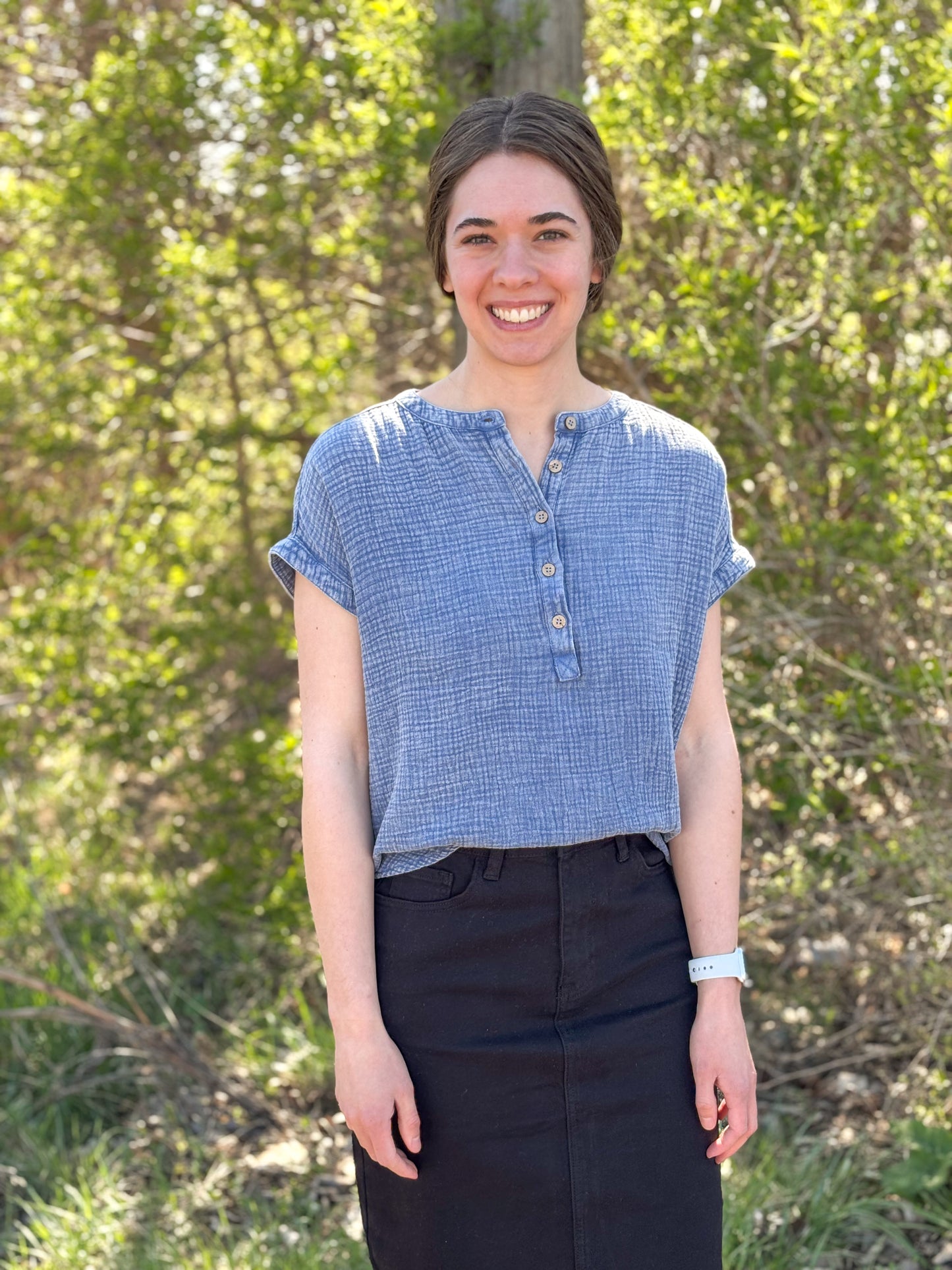 Washed Chambray Henley Top