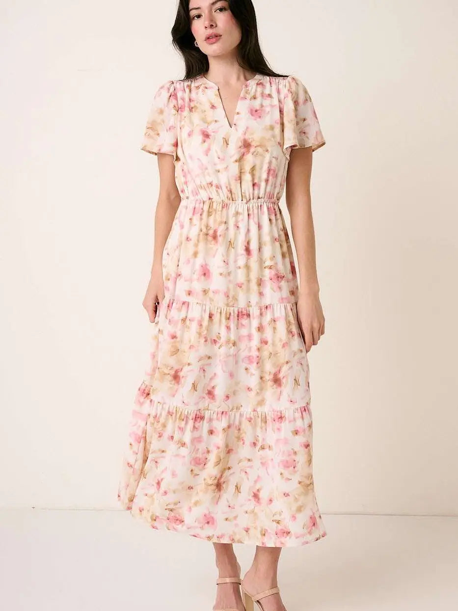 Floral Flutter Sleeve Maxi Dress