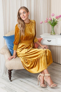 Mustard Velvet Midi Dress