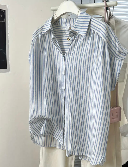 French Pinstripe Button Up Top