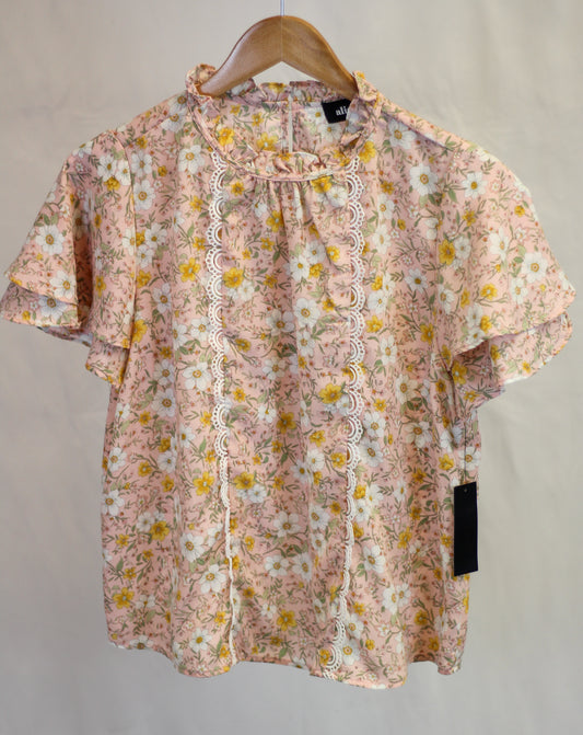 Spring Floral Trim Blouse