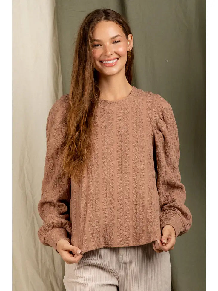 Puff Shoulder Detail Solid Knit Top