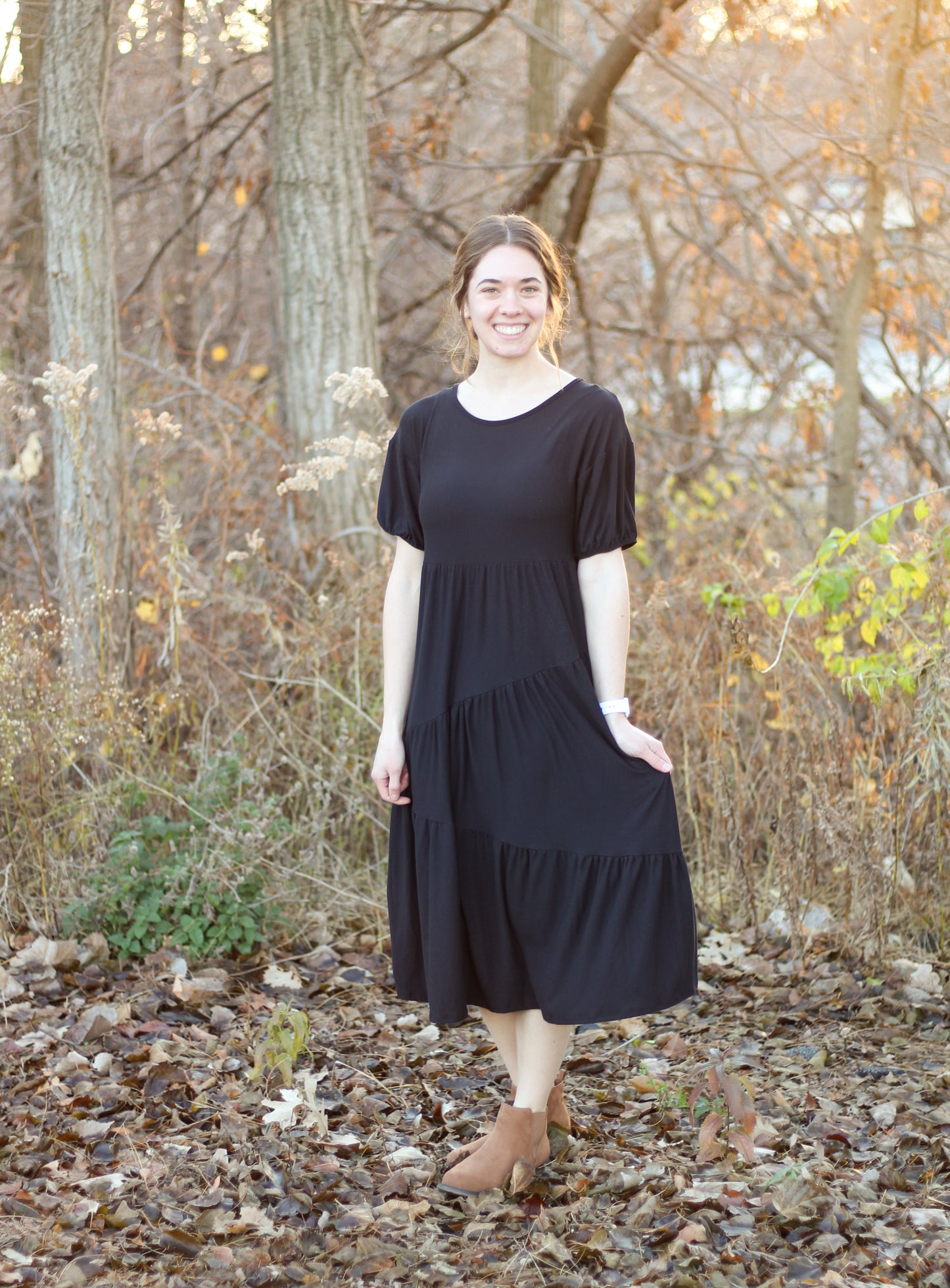 Black Diagonal Tier Midi Dress