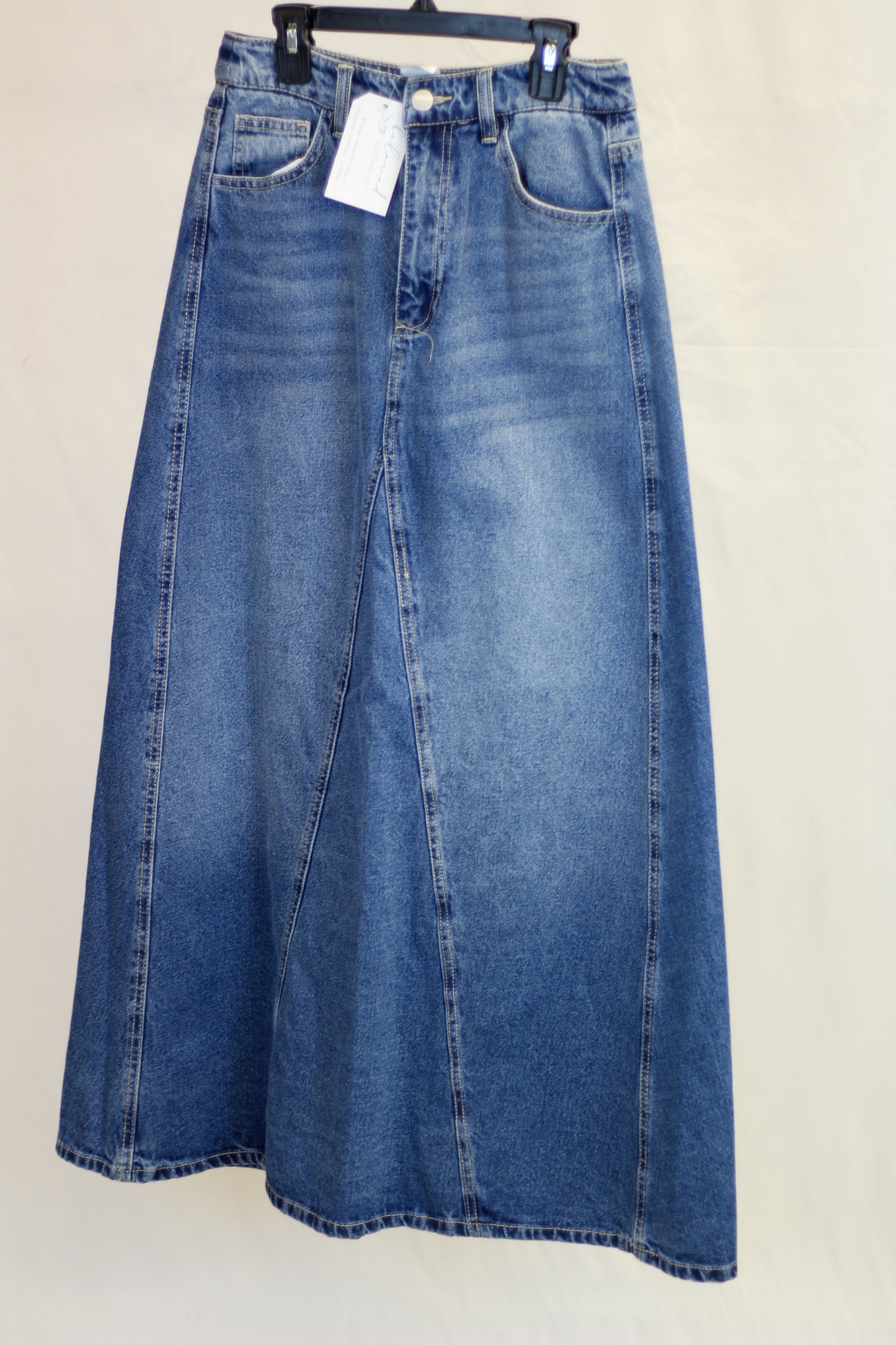 Fit Flare Denim Maxi Skirt