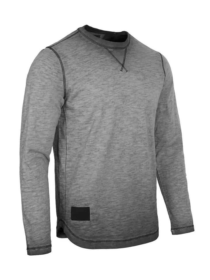 Men's Long Sleeve Crew Neck Western Vintage Curved Hem