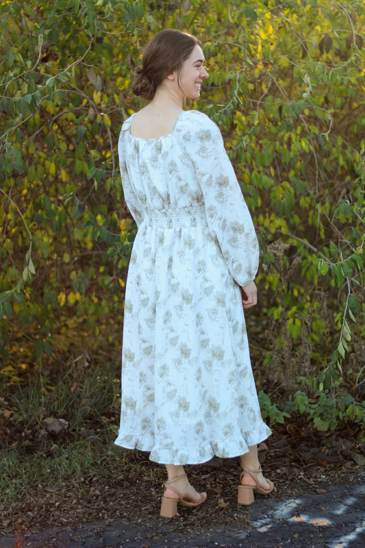 Textured Floral Smocked Waist Dress