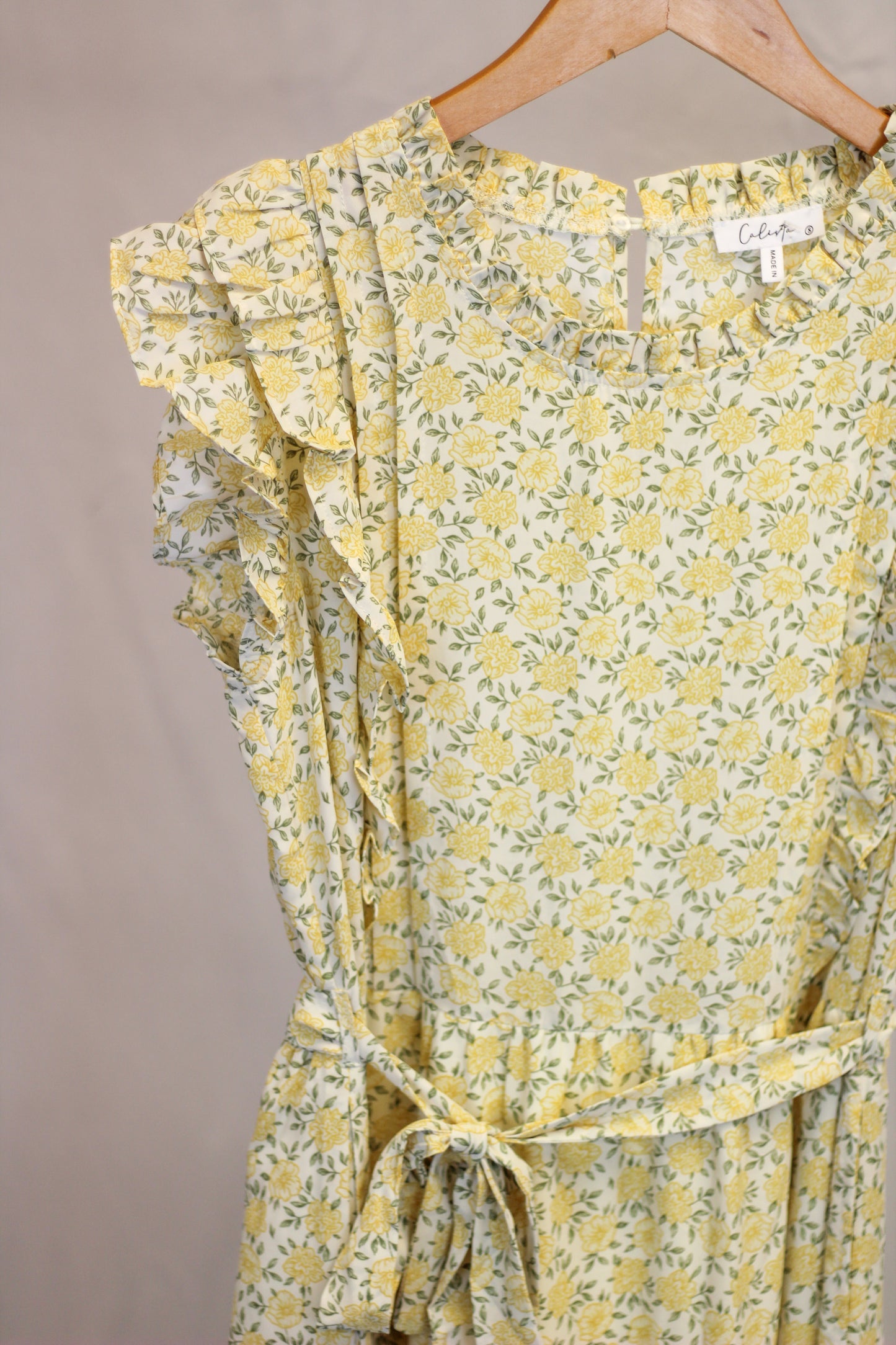 Yellow Floral Bow Tie Dress