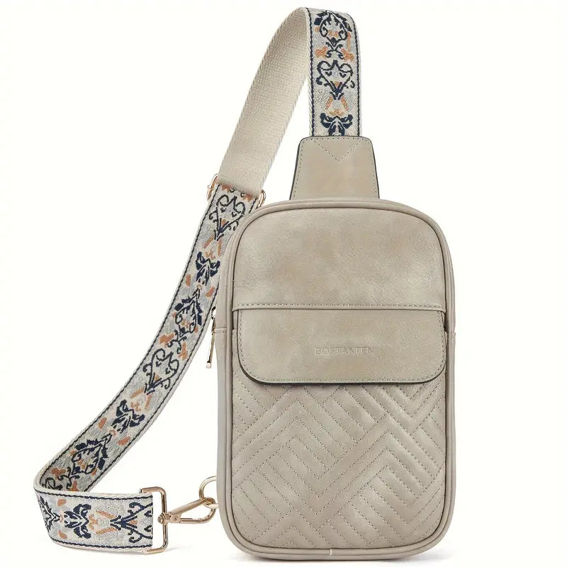 Quilted Leather Sling Bag- Grey