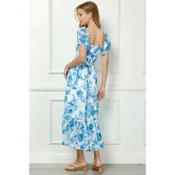 Ruched Bodice Vintage Chiffon Midi Dress