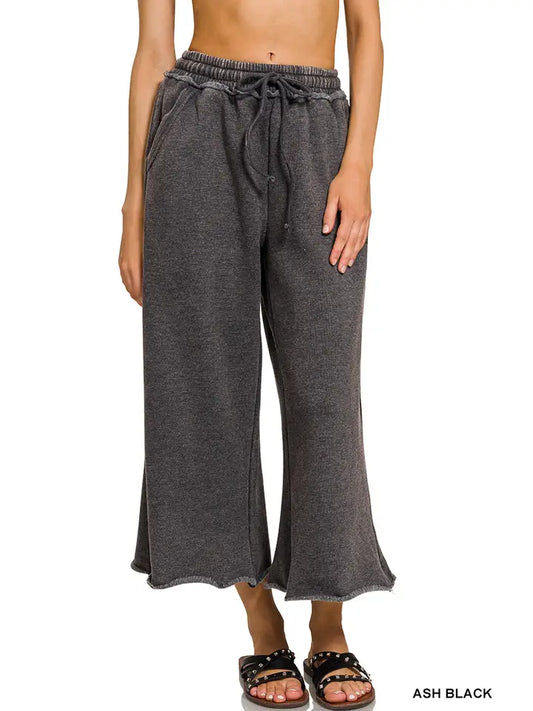 Acid Wash Fleece Palazzo Pants