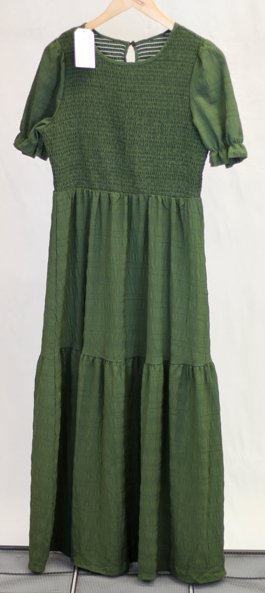 Green Textured Smock Maxi Dress