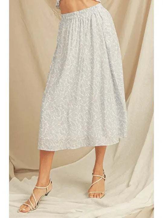 Elastic Waist Lavender Midi Skirt